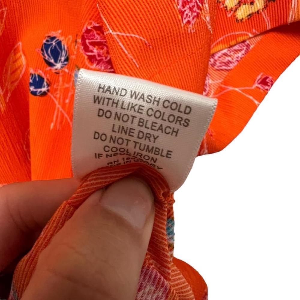 JNY Women’s Vibrant Orange Floral Scoop Neck Split Hem Blouse, Size Large - Picture 10 of 13